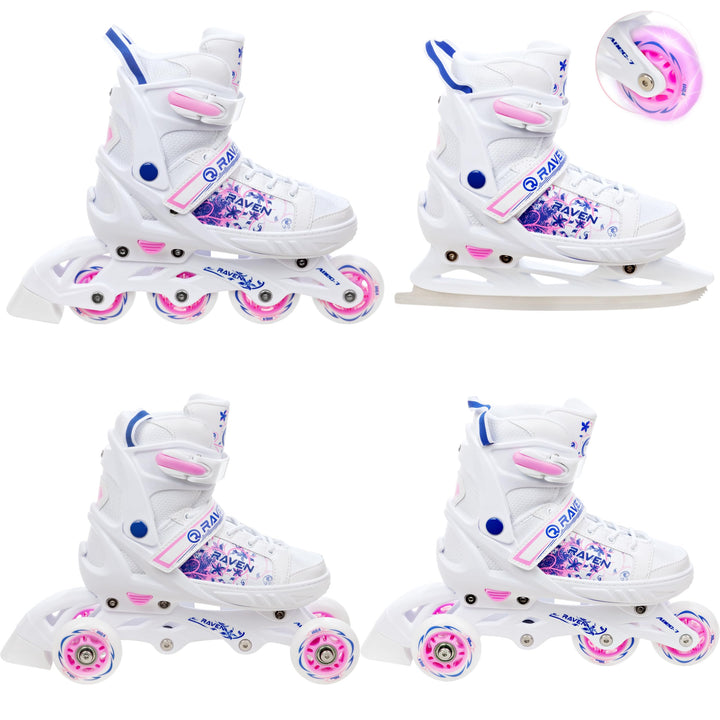 RAVEN 4in1 Inline Skates Triskates Rollschuhe Schlittschuhe Inliner LED Räder für Kinder Mädchen ver