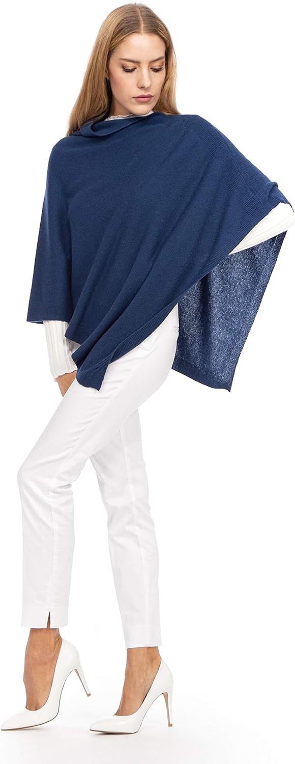 Marine Cashmere - Poncho aus Kaschmir-Mischgewebe für Damen, zart und weich, aus Kaschmir Blau, Blau