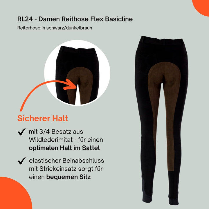 RL24 Damen Reithose Vollbesatz Flex BASICLINE 40 Schwarz/Dunkelbraun, 40 Schwarz/Dunkelbraun