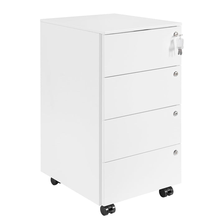 Rollcontainer, Mobiler Aktenschrank mit 4 Schlössern, 4 Schlüssel, 4 Schubladen, Rollcontainer Schre