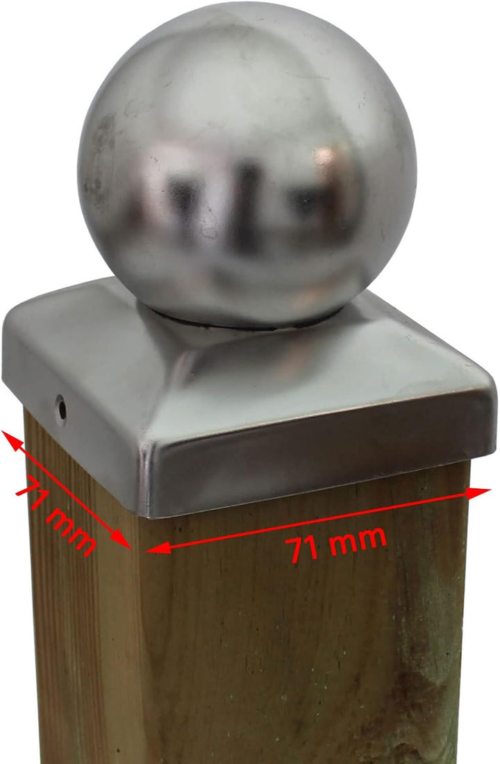 10x Edelstahl Pfostenkappe Abdeckkappe für Pfosten Kugel 71 mm 7x7 cm