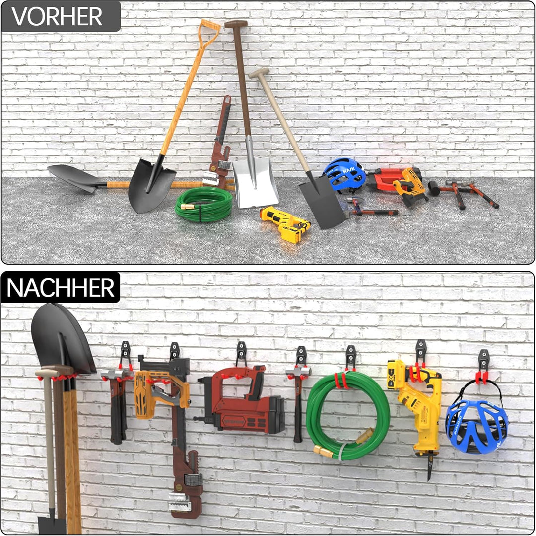 3-H Wandhaken Garage, Gerätehaken Schwerlast Doppelhaken 31 Stück für Leiter, Geräte, Werkzeuge, Sch