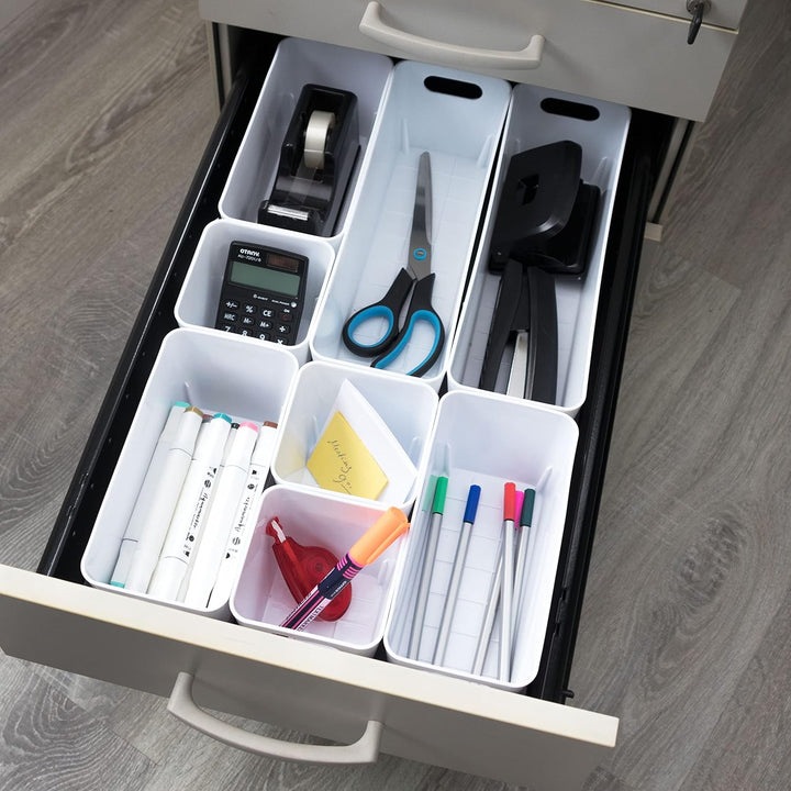 13 Teile Organizer Set - 10 cm hoch - weiss - Boxen in 3 Grössen - Schubladeneinsatz - passend für S