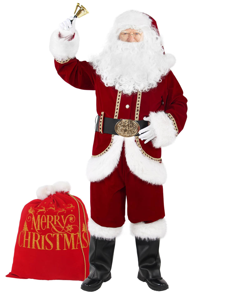 Boveco Weihnachtsmänner Kostümset für Erwachsene 11-teilig Deluxe Weihnachtsmann Kostüm Anzug Samt f