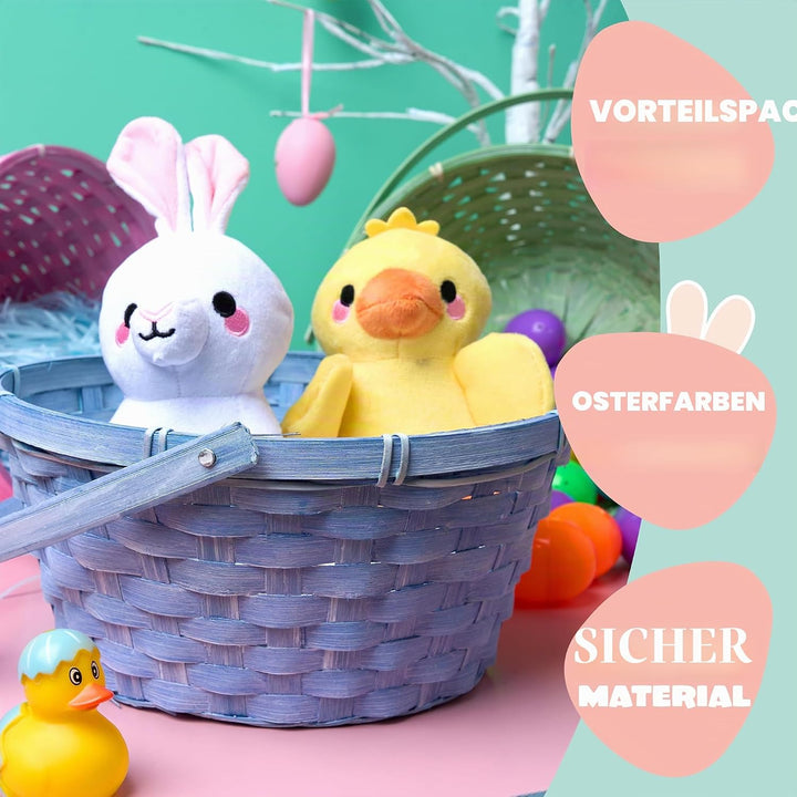 JOYIN 3 Stück Oster-Bambuskörbe, blau, rosa, grün, rund, gewebter Goodie-Korb mit klappbarem Griff,