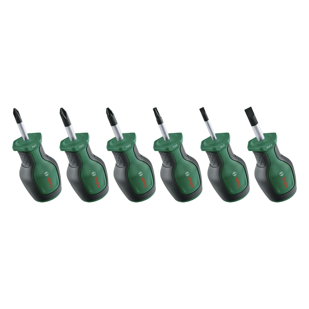 Bosch Stubby Schraubendreher Set 6-teilig (Kompakte Schraubendreher für Arbeiten an engen Stellen; P