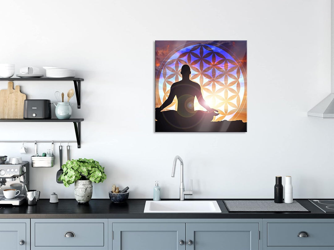 Pixxprint Glasbild | Wandbild auf Echtglas | Mensch Blume des Lebens | 50x50 cm | inkl. Aufhängung u