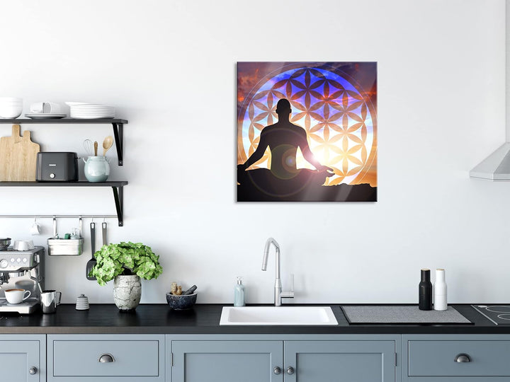 Pixxprint Glasbild | Wandbild auf Echtglas | Mensch Blume des Lebens | 50x50 cm | inkl. Aufhängung u