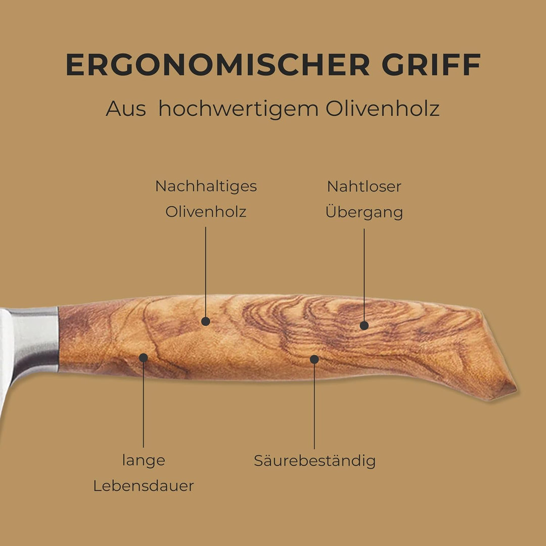 Profi Kochmesser 20 cm mit Olivenholzgriff - Ergonomisches Küchenmesser aus 100% Edelstahl für Profi
