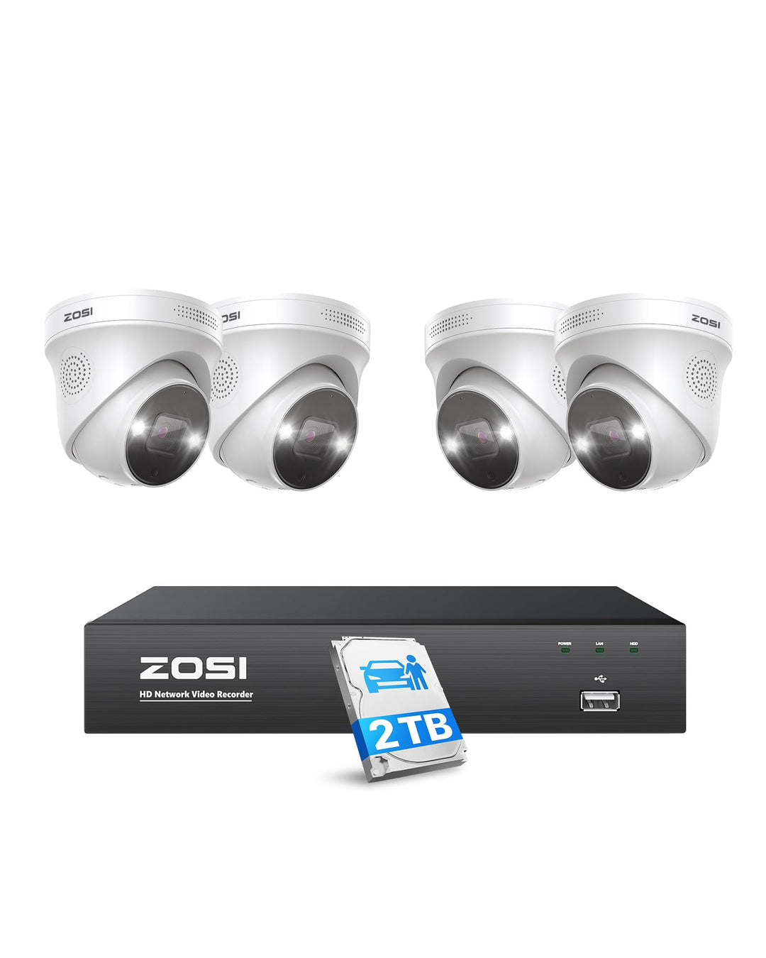 ZOSI 5MP Überwachungskamera Set, 8CH 4K 2TB HDD NVR mit 4X 5MP PoE IP Kamera Videoüberwachung Set, P