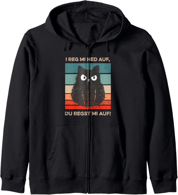I reg mi ned auf Katzen Design mit schwarzer Katze Kapuzenjacke
