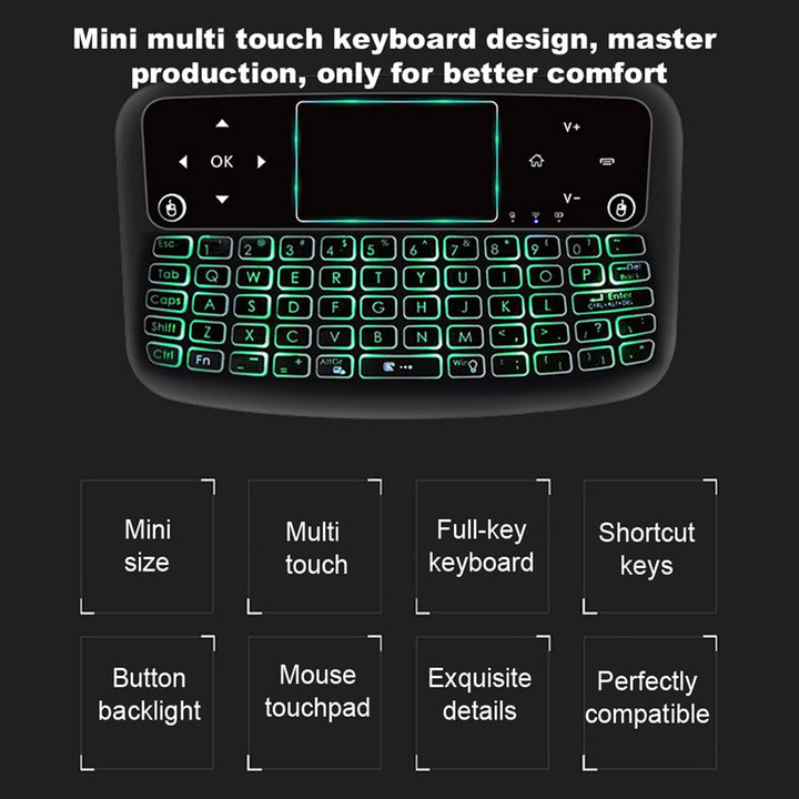 Denash 2,4 GHz Wireless-Tastatur, Hintergrundbeleuchtung Touchpad-Tastatur Fernbedienung Maus-Tastat