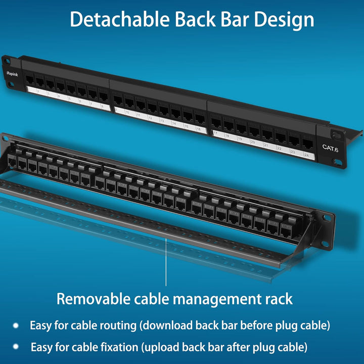 Patchpanel 24 Port Cat6 mit Inline Keystone 10G Support, Rapink Pass-Thru Koppler Patchpanel UTP 48,