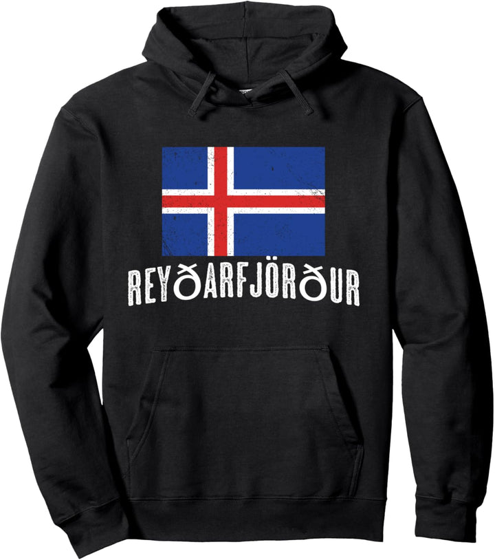 Stadt von Reyðarfjörður - Iceland | Isländische Flagge - Pullover Hoodie