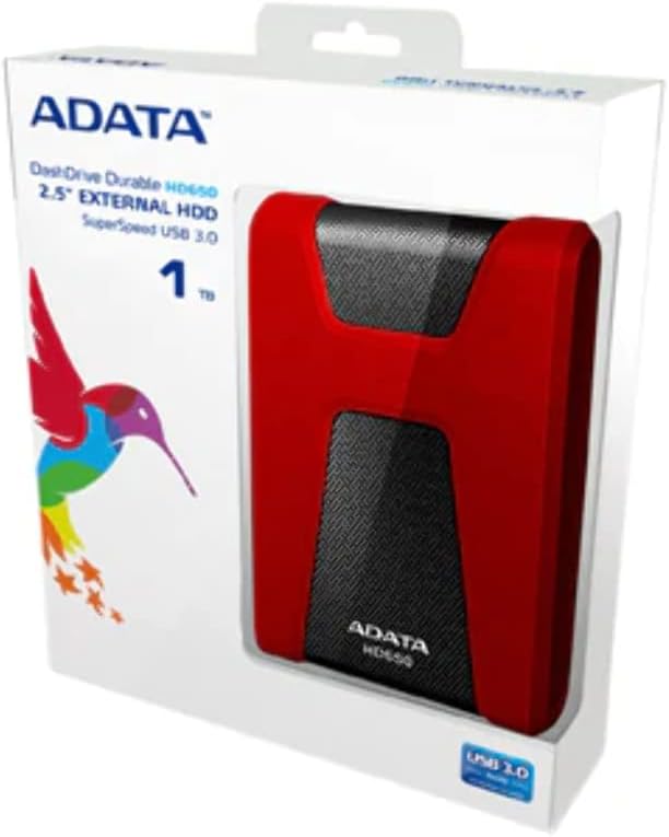 ADATA HD650 - 1 TB, externe Festplatte mit USB 3.2 Gen.1, rot HD650 rot, HD650 rot