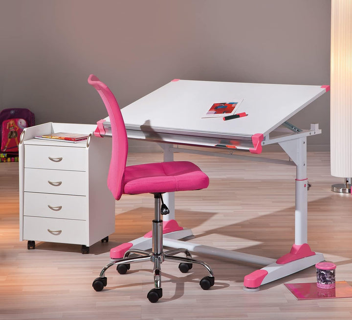 Inter Link Bürostuhl mit höhenverstellbaren Rädern aus fuchsiafarbenem Kunstleder und Polyester, 43