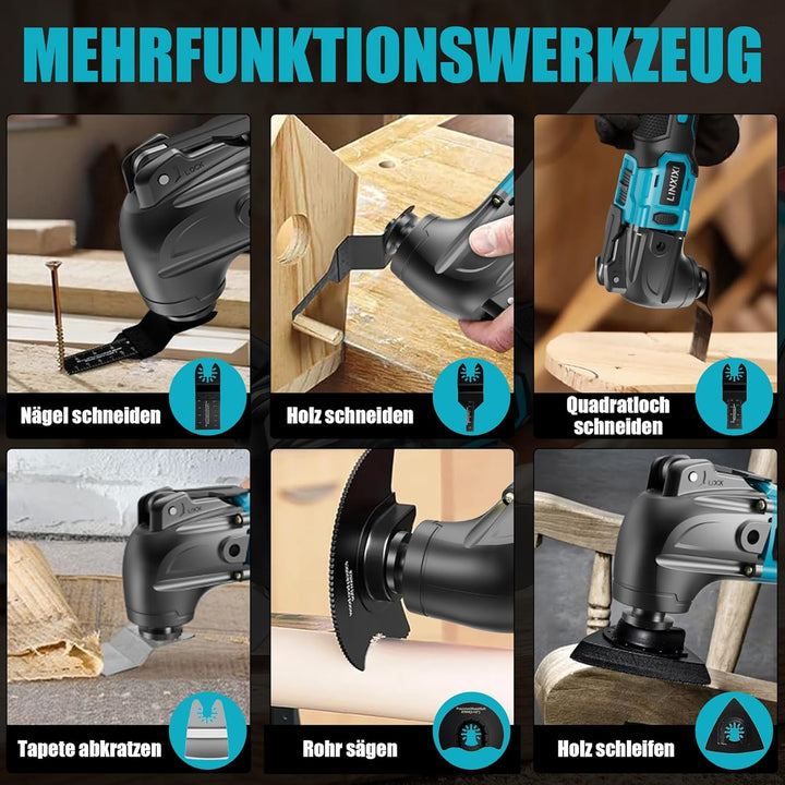 Akku Multitool kompatibel mit Makita 18V Akku, Multifunktionswerkzeug mit 6 Geschwindigkeiten, 8.500