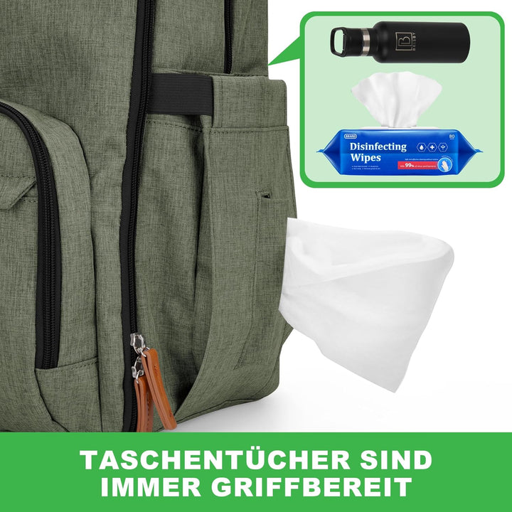 Brisby Wickelrucksack gross - Wickeltasche kinderwagen mit isoliertes Frontfach, Babytasche mit Wick