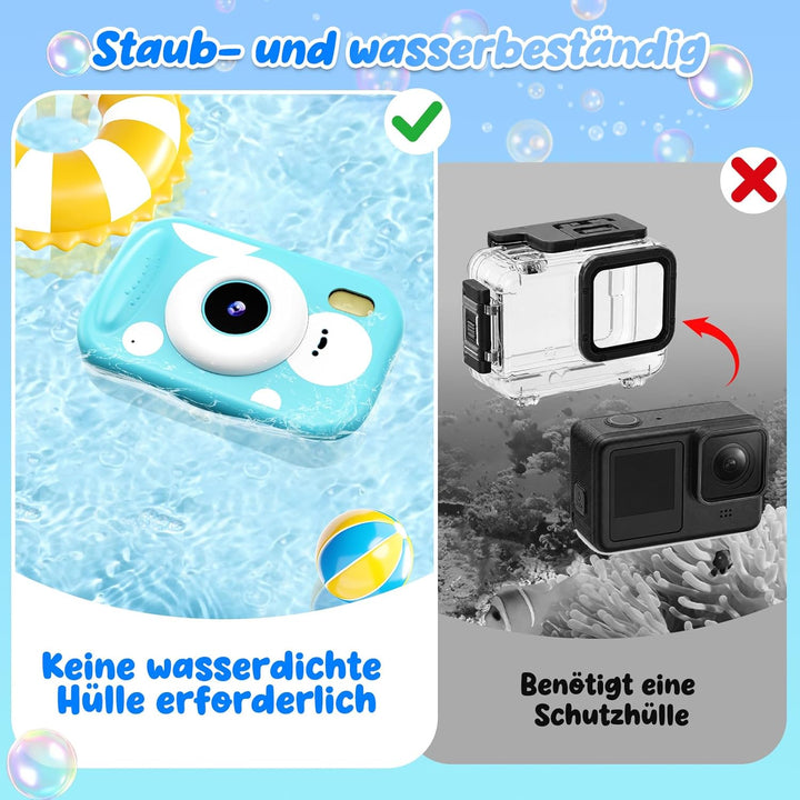 CHAKEYAKE Unterwasserkamera, IP67 10M/32.8FT Kinderkamera 1080P wasserdichte Digitalkamera mit 2.4"