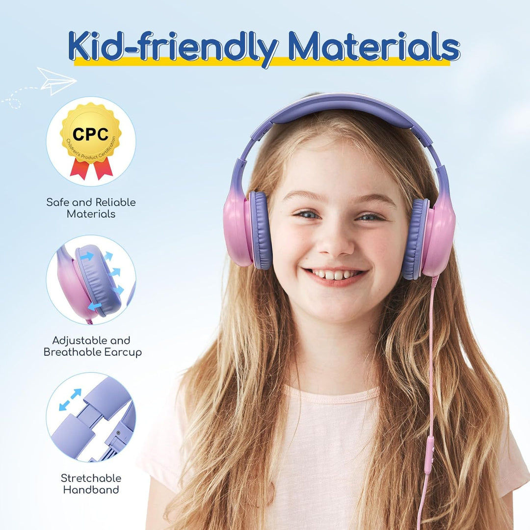EarFun Kinder Kopfhörer, Kopfhörer Kinder mit USB-C Kabel, 85/94dB Lautstärkenbegrenzer, Faltbare, E