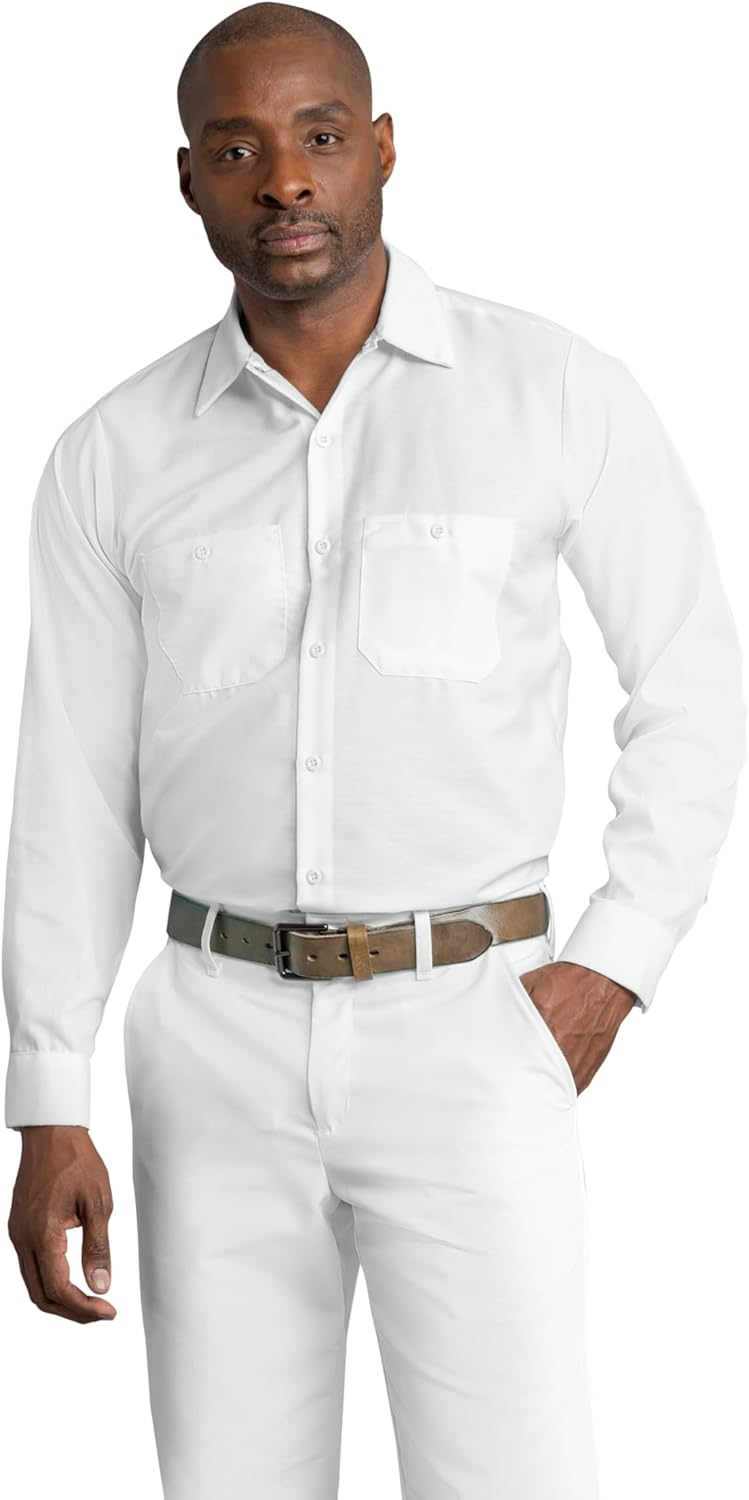 Red Kap Herren Performance Tech Langarmshirt Arbeitshemd mit Knopfleiste (1er Pack) M Weiss, M Wei&#