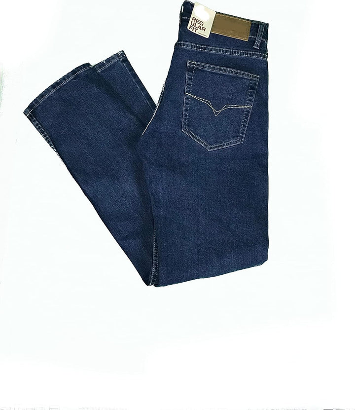 Herren Jeans 5 Taschen Denim Regular Fit Gerades Bein Elastisch Hohe Taille 37W Denim, 37W Denim