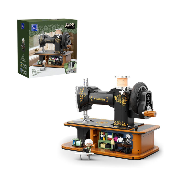 PANTASY Retro Nähmaschine Baustein-Modell, Vintage Handkurbel mit Funktionierendem Zahnrad-Mechanism