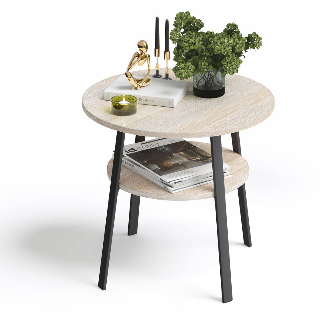 stardis Beistelltisch rund stabiles Metallgestell/Holz Ø52xH 54 cm, 2 Ablagen Nachttisch Couchtisch