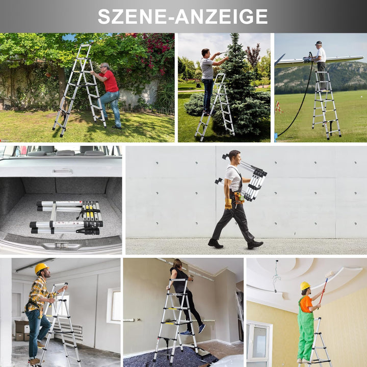 Eulenke Teleskopleiter 1.4m+1.7m Aluminium Trittleiter - 4+5 Stufen Tragbare rutschfeste Klappleiter