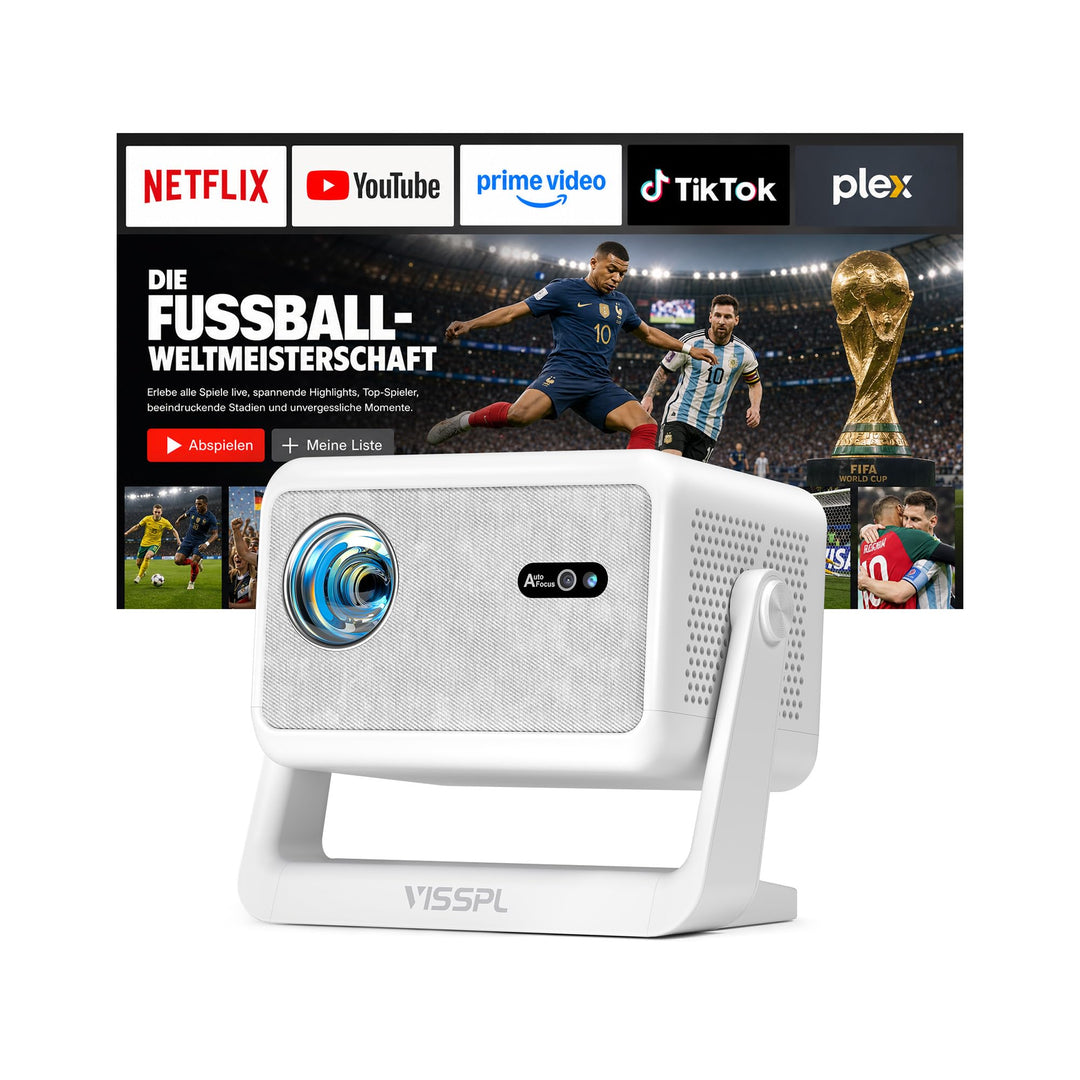 Smart Mini Beamer 4k [Offiziell Lizenzierter APP ] VISSPL 3000ANSI 4K Heimkino & Outdoor Beamer, Aut