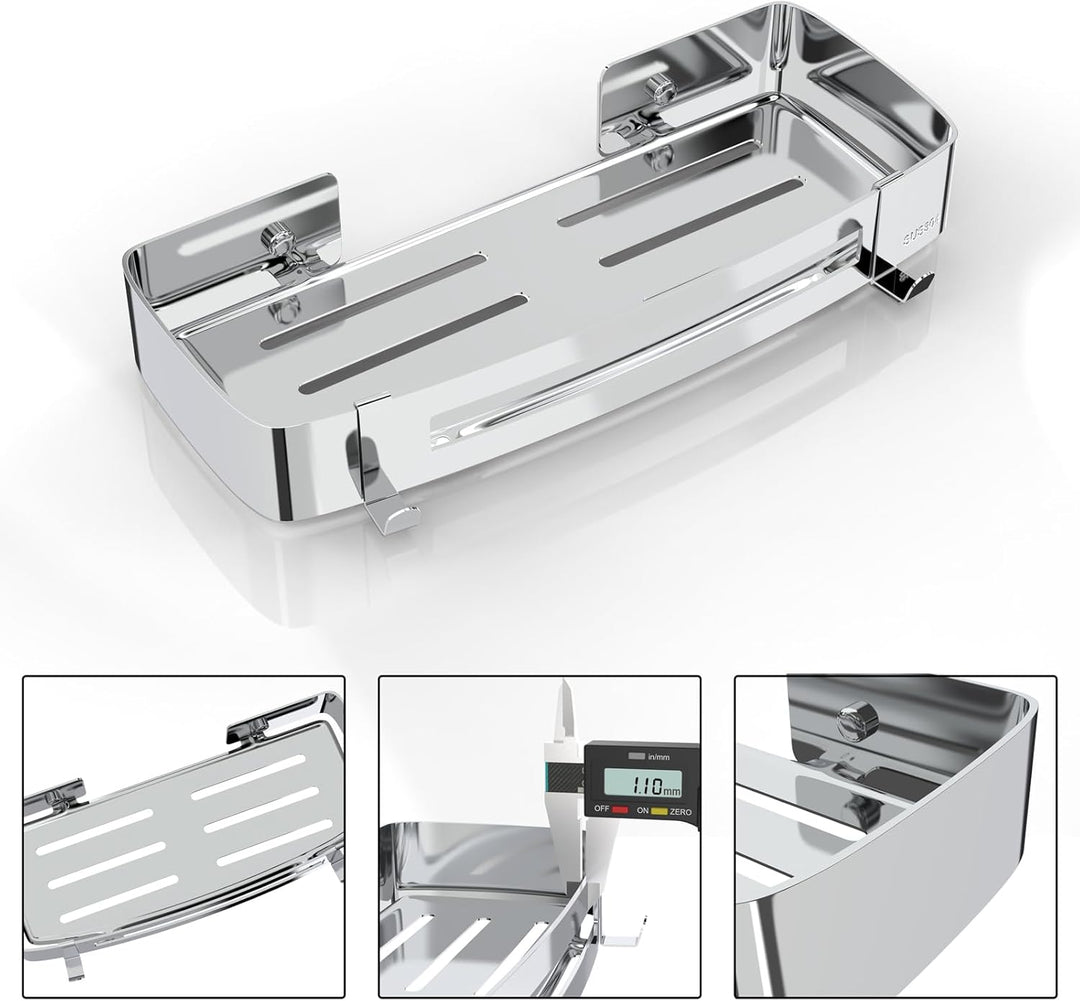 Strength Enemy Duschkorb ohne Bohren, Duschkörbe Selbstklebend, Dusch Organizer mit 2 Haken, Rostfre
