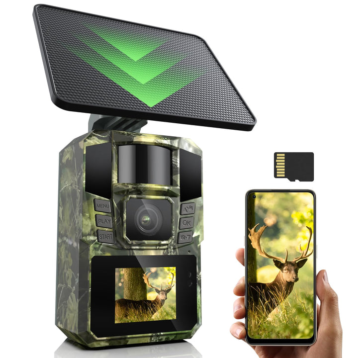 WLAN Solar Wildkamera 4K 48MP mit Handyübertragung APP, Wildtierkamera mit Nachtsicht Bewegungsmelde