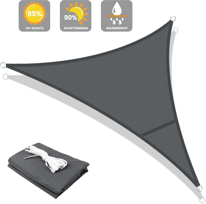 LOVE STORY Sonnensegel Dreieckig 3.6x3.6x3.6m Wasserdicht Anthrazit Sonnenschutz Windschutz Segel PE