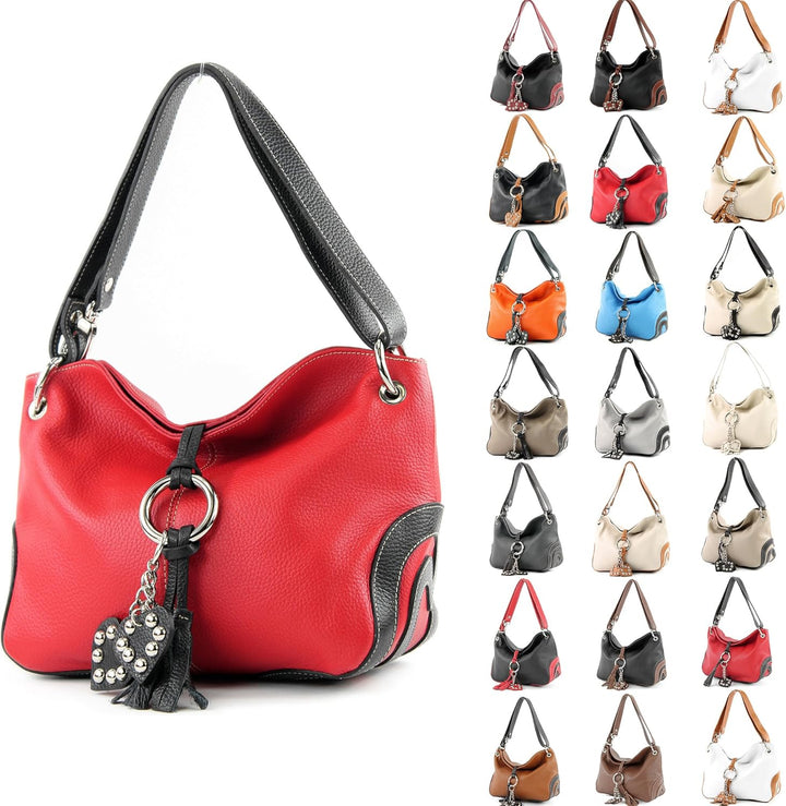 modamoda de - T10 - ital. Leder Schultertasche Umhängetasche Creme, Creme