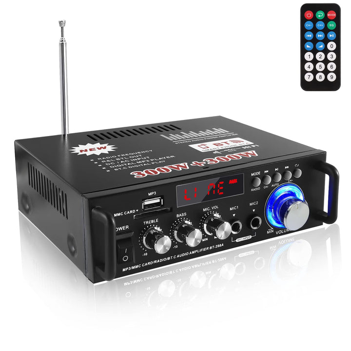 Etlephe Mini Verstärker,HIFI Verstärker,Bluetooth 5.0-Stereo Audio,12 V 220 V 600 W, 2 Kanäle, LCD-D