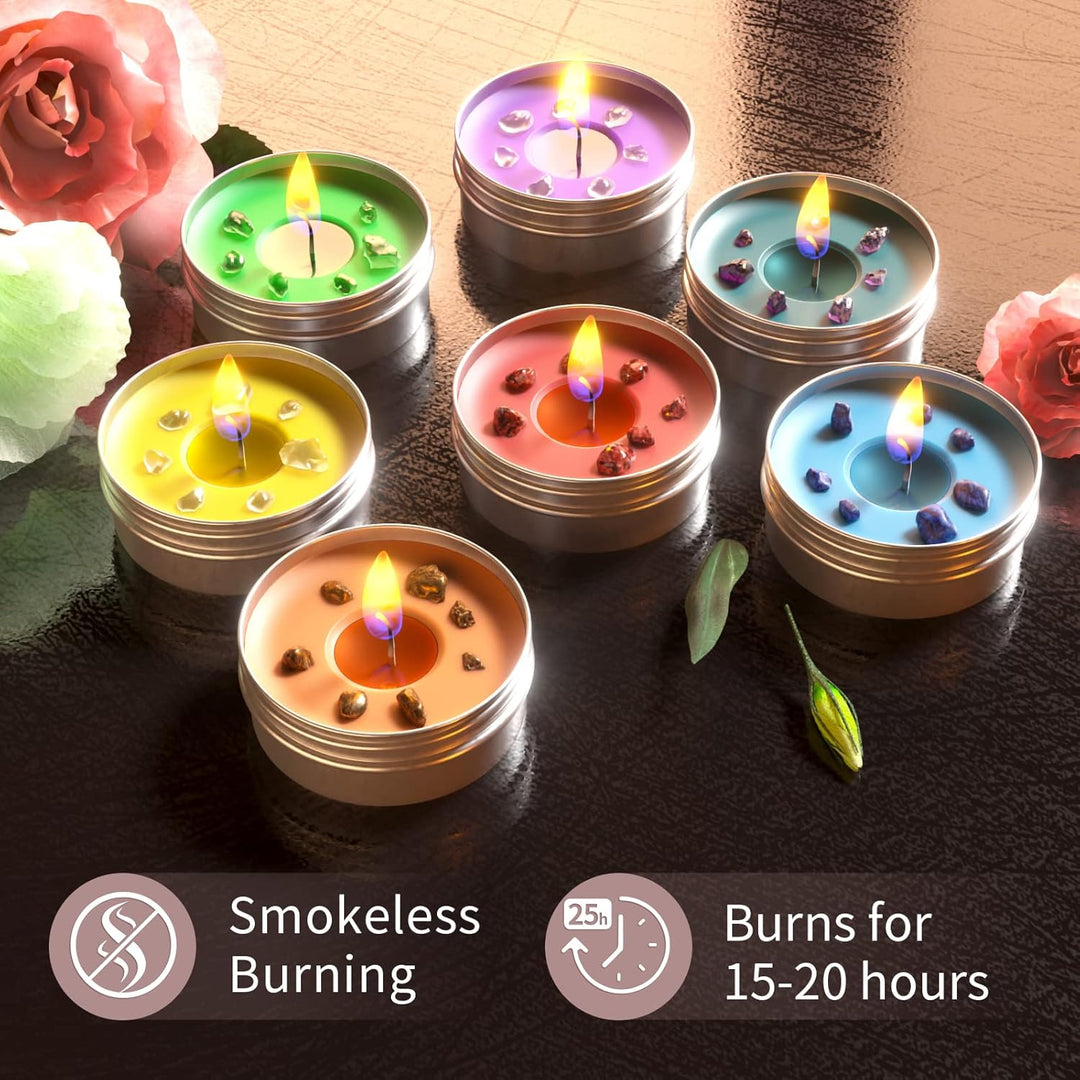 Chakra Kerzen 7er-Set, Meditationskristall-Duftkerzen-Geschenkset für Frauen, spirituelle Heilkerzen