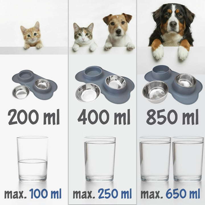KaraLuna Napfunterlage aus Silikon mit Edelstahl Futternapf I Für Katzen &amp; Hunde (400ml, Blau) Blau