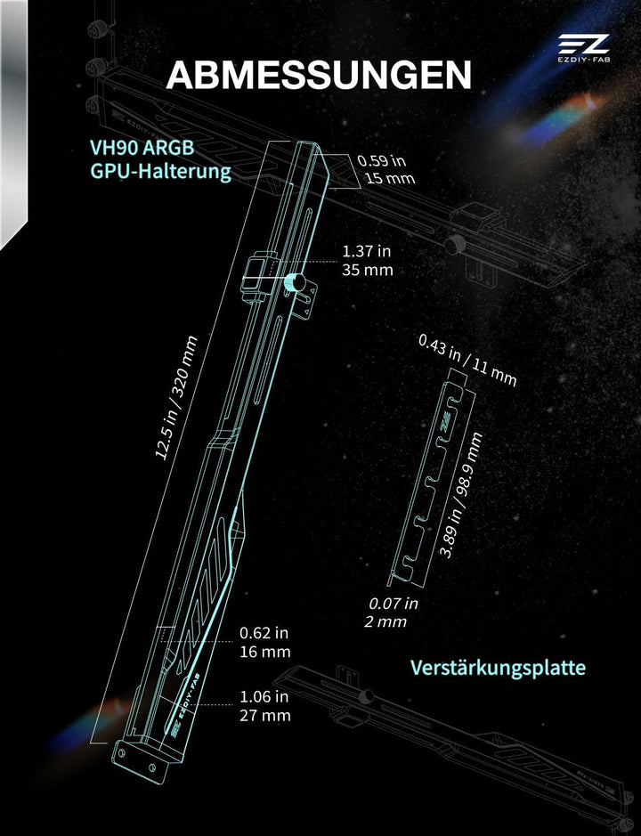 EZDIY-FAB VH90 ARGB Grafikarten-Stützhalterung,Verstärkte Verstellbare Anti-Sag GPU-Halterung mit Pr