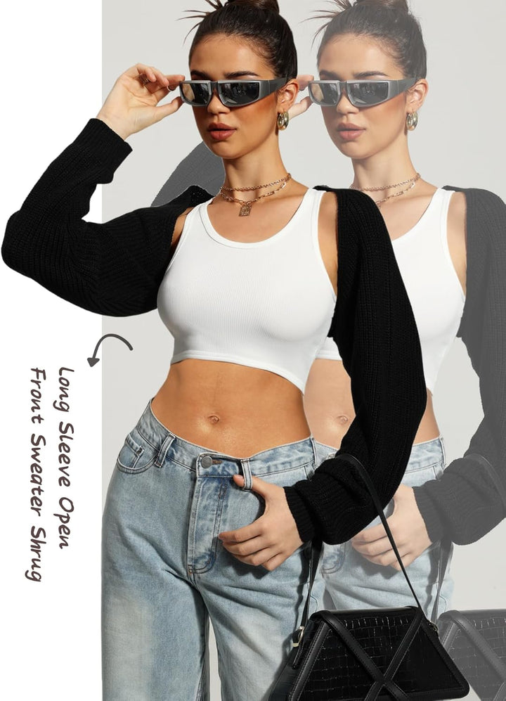 Navneet Bolero Damen Boleros Kurz Oversize Strickpullover Y2K Crop Top Shrug Winter Strickjacke Card