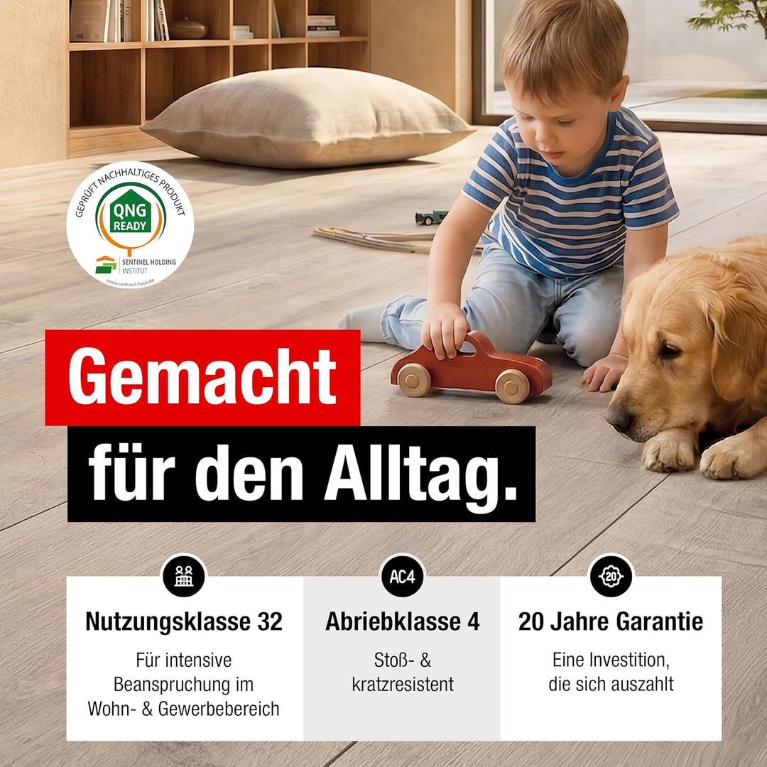 Premium Klick-Laminat-Boden, 2,54 m², inkl. kostenlose Trittschalldämmung & Fussleisten, Stärke 8 mm