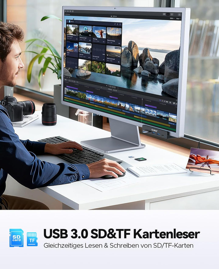 ORICO USB Hub, Aluminum USB3.2 Hub Clip mit USB-C PD 60W Port, 10Gbps 6 Ports USB Verteiler mit 2 Ty