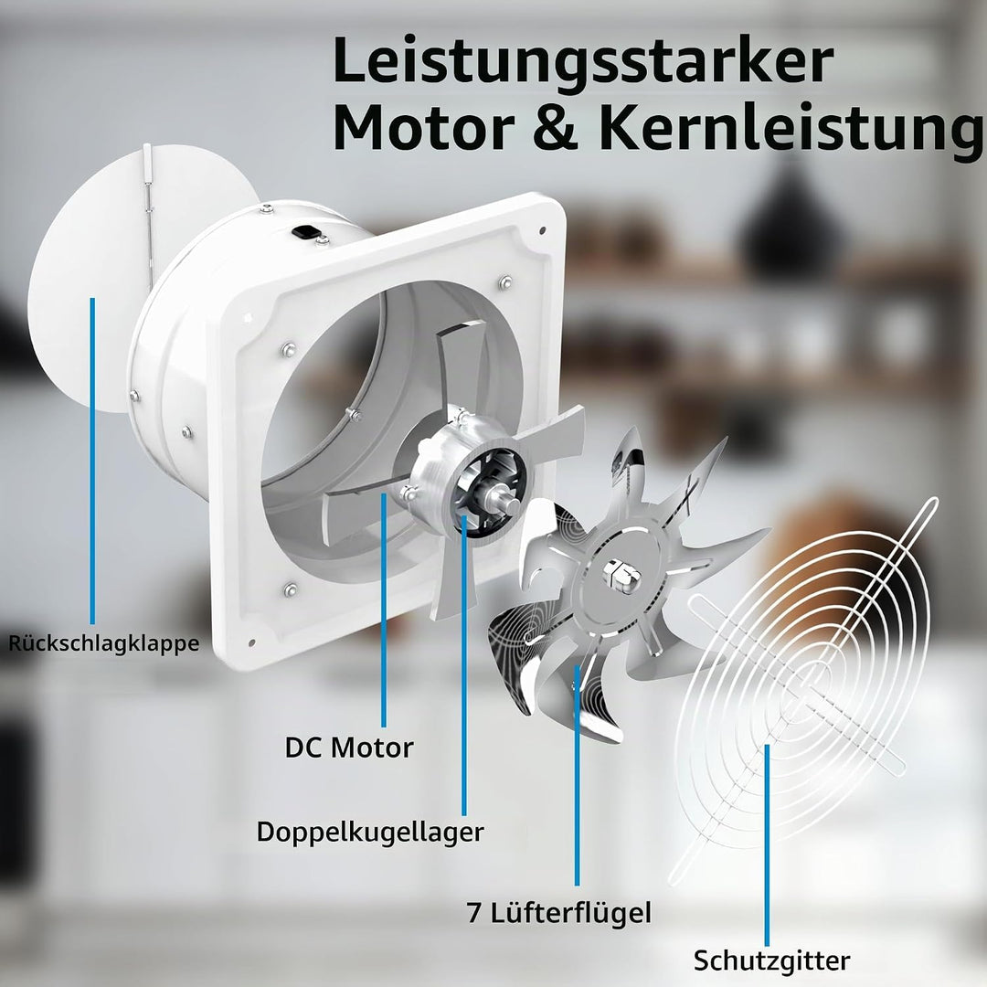Aygrochy 200mm Regelbar Abluftventilator, DC motor Badlüfter Leiser 986m³/h,Industrielle Wandventila