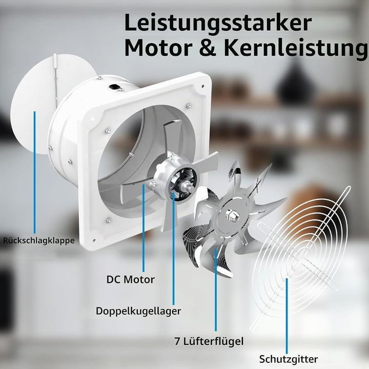 Aygrochy 200mm Regelbar Abluftventilator, DC motor Badlüfter Leiser 986m³/h,Industrielle Wandventila