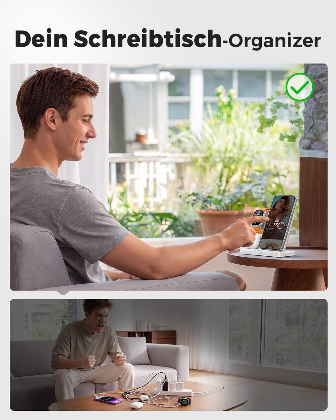 JARGOU 3 in 1 Kabelloses Ladegerät, Induktive Ladestation für Apple Watch und iPhone, Wireless Charg
