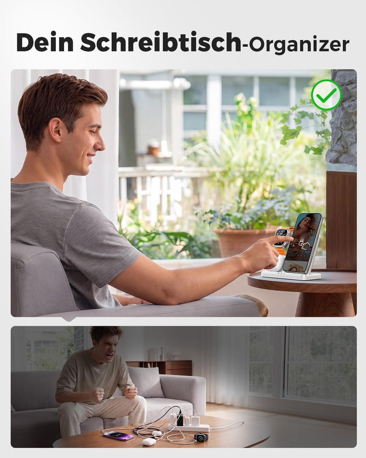 JARGOU 3 in 1 Kabelloses Ladegerät, Induktive Ladestation für Apple Watch und iPhone, Wireless Charg