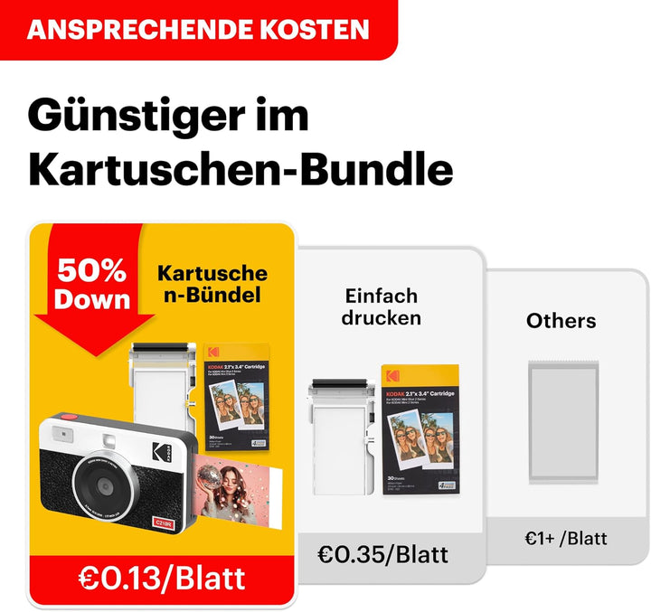 KODAK Mini Shot 2 Retro 4PASS 2-in-1 Sofortbildkamera und Fotodrucker (5,3x8,6cm) + 8 Blatts, Gelb M