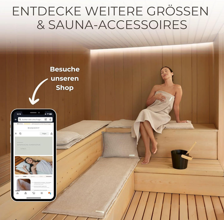SAUNASOFA® von BADESOFA® | Extra bequeme Sauna-Matte mit Kissen | Einfacher Transport dank Tragegurt