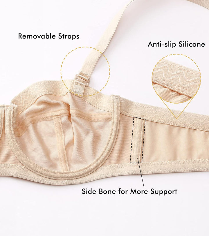 DELIMIRA Damen Trägerloser BH - Bügel,weichen Cups,abnehmbare Trägern 75D Beige, 75D Beige