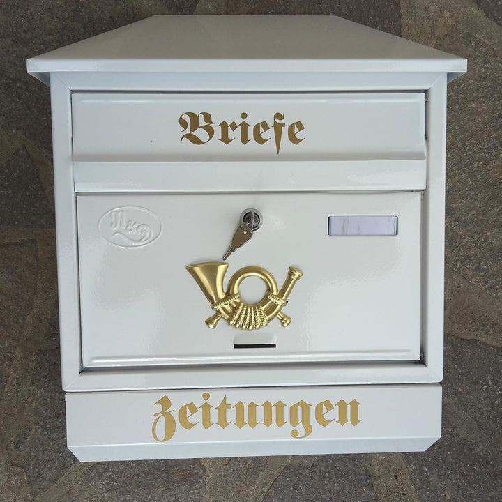 Grosser Briefkasten/Postkasten XXL Weiss mit Zeitungsrolle Schrägdach Trapezdach