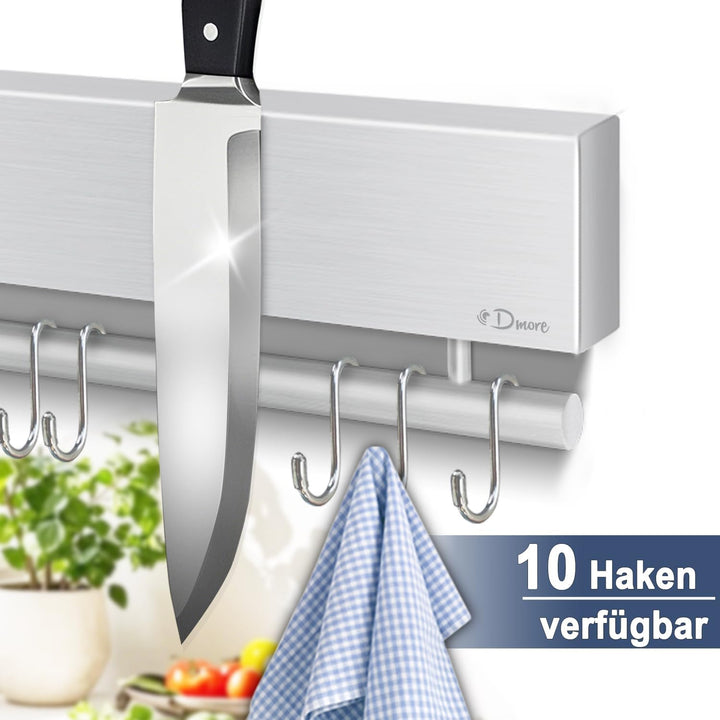 Dmore Magnetleiste Messer mit 10 Haken, 43 cm Messerhalter magnetisch aus Edelstahl, Magnet Messerha